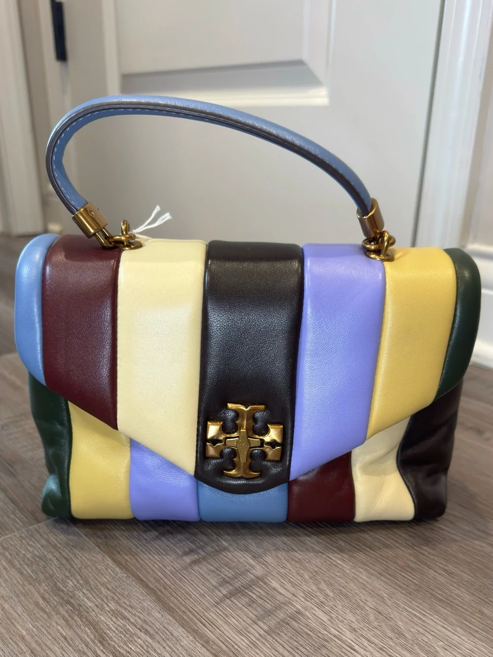 Tory Burch Kira Small Top Handle Quilted Logo Multi Leather Satchel Handbag